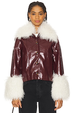 Kitri Bonnie Faux Fur Vinyl Jacket in Burgundy