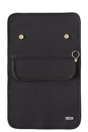 Kusshi Medium Jewelry Organizer in Black Satin Nylon & Blush Micro Suede