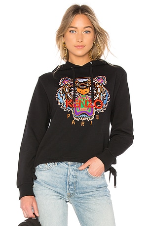 Kenzo Tiger Drawstring Hoodie in Black REVOLVE