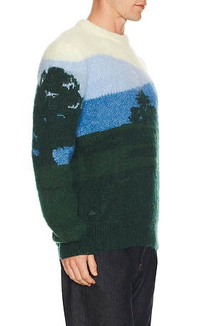 Lacoste Mountain Graphic Wool Crew Neck Sweater in Blue. Size 6. Also