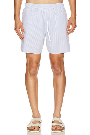 Mid Length Striped Textured Swim Trunks Lacoste