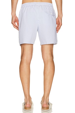Lacoste Mid Length Striped Textured Swim Trunks in Blue