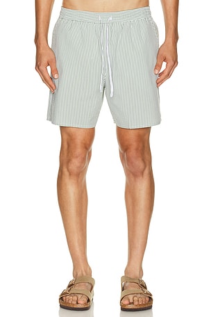 Mid Length Striped Textured Swim Trunks Lacoste