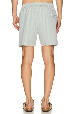 Lacoste Mid Length Striped Textured Swim Trunks in Green