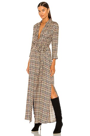 L'AGENCE Cameron Long Shirt Dress in Tan Multi Twill Plaid | REVOLVE