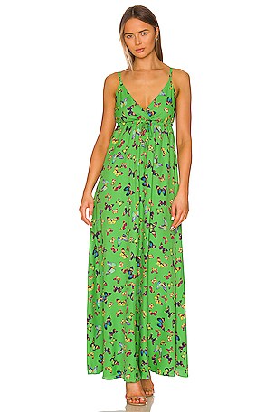 L'AGENCE Sachi Drawstring Dress in Pop Green Multi Flutter | REVOLVE