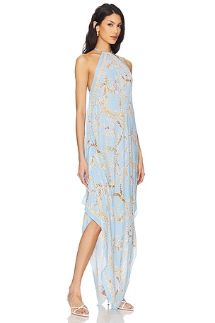 L'AGENCE Elise Chain Halter Midi Dress in Baby Blue