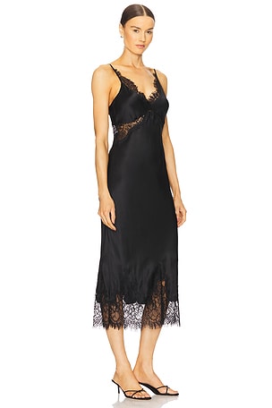 L'AGENCE Scotly Lace Trim Midi Dress in Black