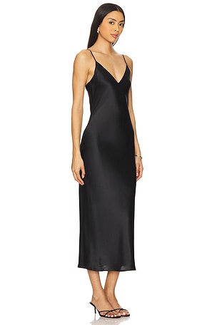 L'AGENCE Seridie Slip Midi Dress in Black