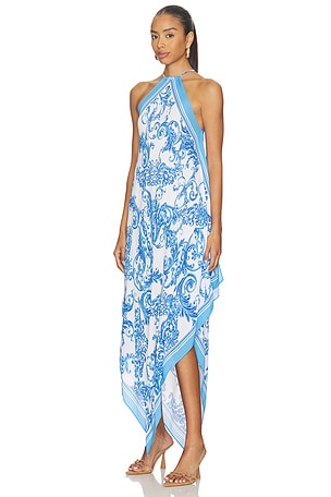 L'AGENCE Elise Halter Midi Dress in Blue. Size S. Also