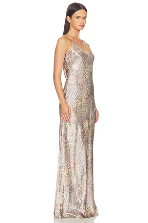 L'AGENCE Charmaine U Neck Gown in Tan & Mv Valencia Leopard