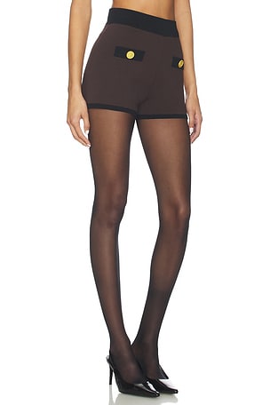 L'AGENCE Lumi Trim Knit Micro Short in Brown. Size XL. Also