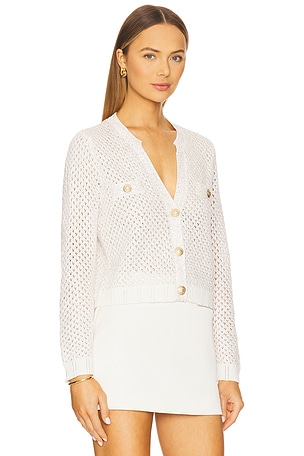 L'AGENCE Blanca Sequin Crop Cardigan in Ivory