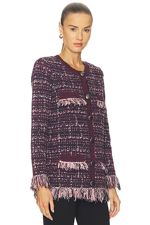 L'AGENCE Kastoria Fringe Trim Cardi in Wine,Pink. Size XS. Also