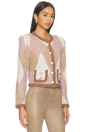 L'AGENCE Siobhan Fuzzy Argyle Cardi in Neutral,Mauve