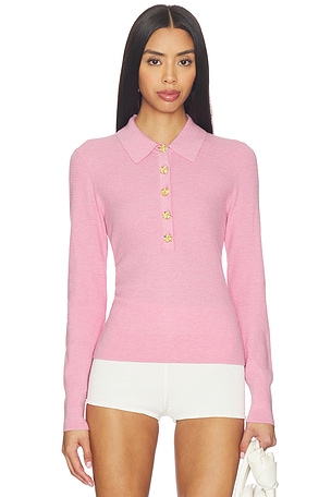 Sterling Jewel Button Collared Sweater L'AGENCE