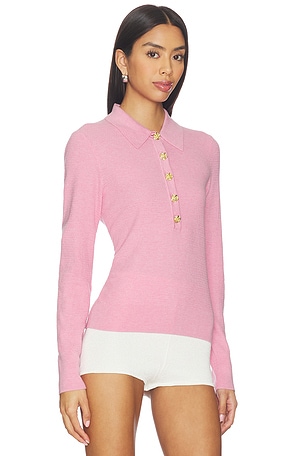 L'AGENCE Sterling Jewel Button Collared Sweater in Pink