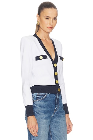 L'AGENCE Taya Cropped Cardigan in White