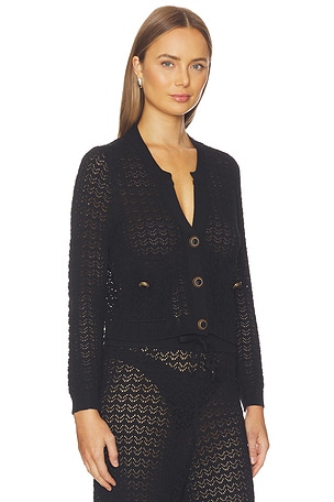 L'AGENCE Orla Pointelle Knit Cardigan in Black