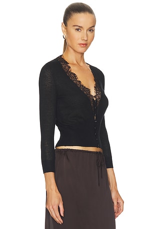 L'AGENCE Eluna Lace Detail Cardigan in Black