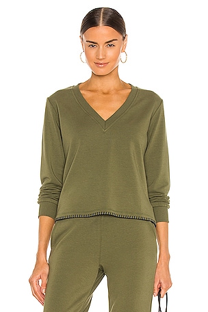 L'Agence Luxe Lounge Helena V-Neck purchases Sweatshirt Olive Women's Size XS