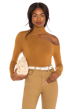 L AGENCE Nicky Cut Out Turtleneck Sweater in Ginger REVOLVE