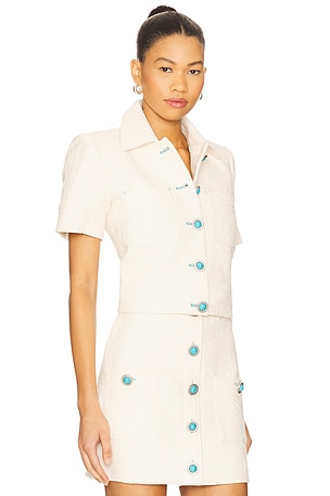 L'AGENCE Chita Crop Short Sleeve Jacket in Cream