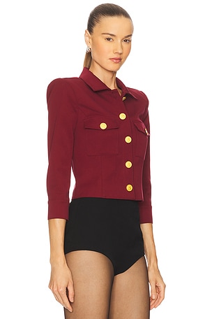 L'AGENCE Kumi Cropped Fitted Jacket in Burgundy