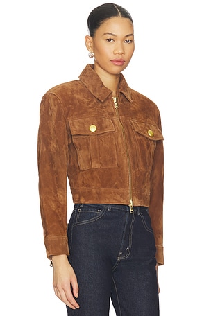 L'AGENCE Micah Oversized Collared Jacket in Brown. Size XL. Also