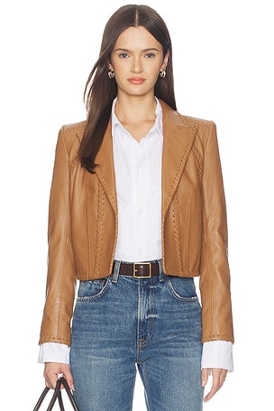 Dulcie Leather Whipstitch Blazer L'AGENCE