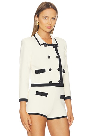 L'AGENCE Janu Trim Knit Jacket in White,Black