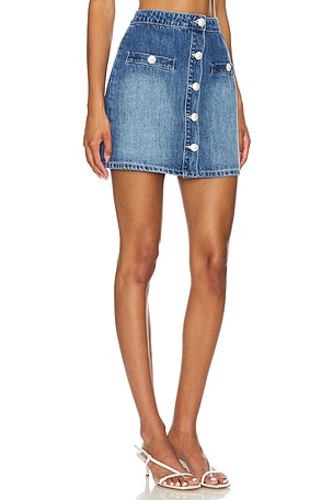 L'AGENCE Kris Button Front Mini Skirt in Denim-Medium