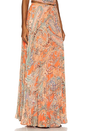 L'AGENCE Torin Pleated Maxi Skirt in Burnt Orange
