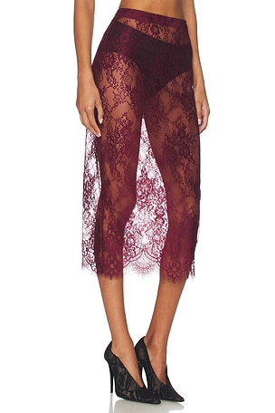L'AGENCE Makena Lace Pencil Skirt in Burgundy