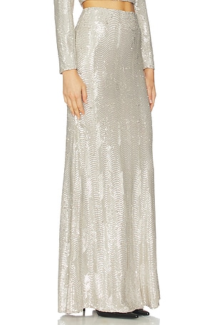 L'AGENCE Sequin Zeta Long Skirt in Metallic Silver