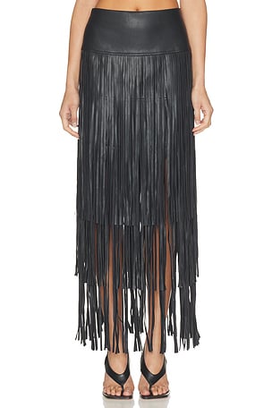 L'AGENCE Karoline Maxi Fringe Skirt in Black