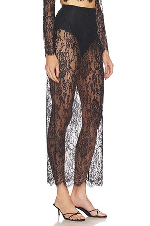 L'AGENCE Raymonde Maxi Lace Skirt in Black. Size 00. Also