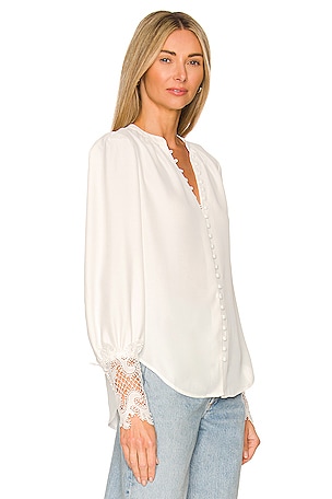 L'AGENCE Ava Lace Cuff Blouse in Ivory