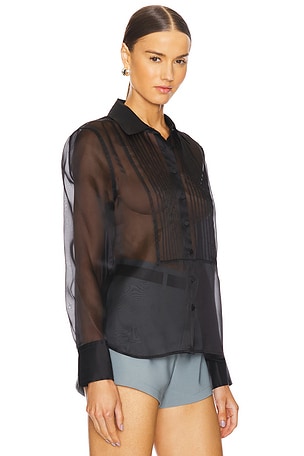 L'AGENCE Divya Pintuck Tux Shirt in Black