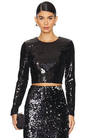 Rogan Crop Sequin Long Sleeve Top L'AGENCE