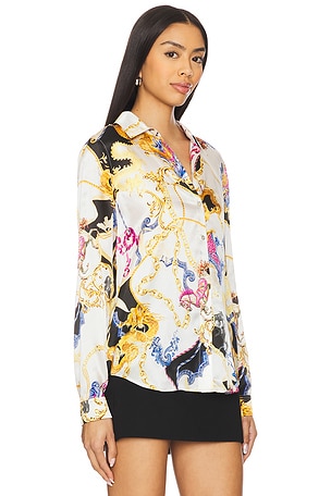 L'AGENCE Tyler Long Sleeve Blouse in White,Yellow