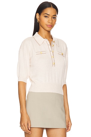 L'AGENCE Masaki Short Sleeve Collared Sweater in Beige