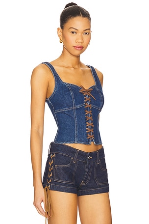 L'AGENCE Nayeli Corset Tank Top in Blue. Size 6. Also