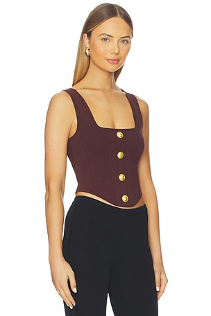 L'AGENCE Saga Square Neck Knit Corset in Chocolate. Size XXS. Also