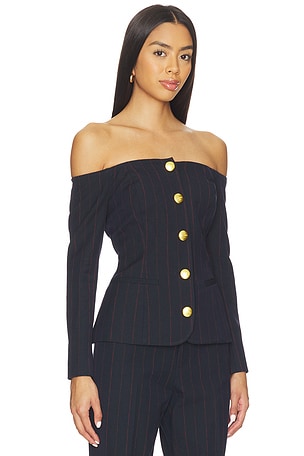 L'AGENCE Alice Off Shoulder Blazer in Navy