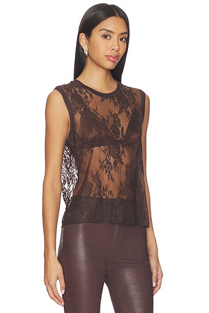 L'AGENCE Brax Lace Muscle Tank Top in Brown