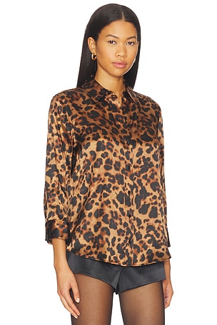 L'AGENCE Dani 3/4 Sleeve Blouse in Brown