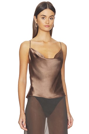 L'AGENCE Calista Cowl Neck Cami Top in Brown