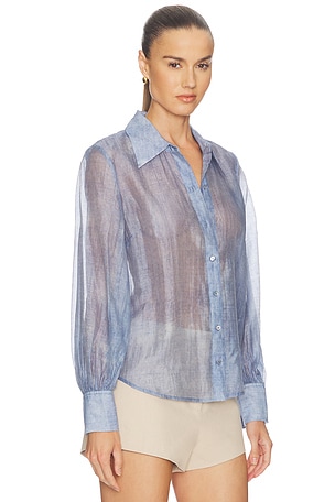 L'AGENCE Jayleen Button Down Blouse in Blue