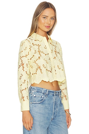 L'AGENCE Seychelle Cropped Button Down Top in Lemon